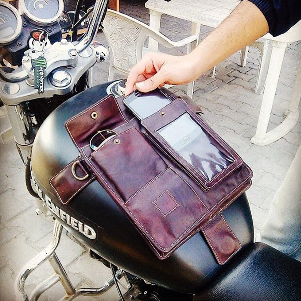 Leather Tank Strap With Pouch, Royal Enfield